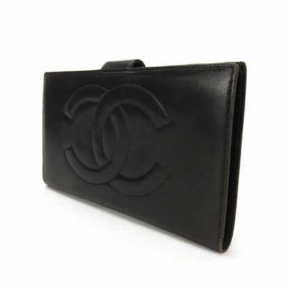 CHANEL Long Wallet Purse lambskin black COCO Mark