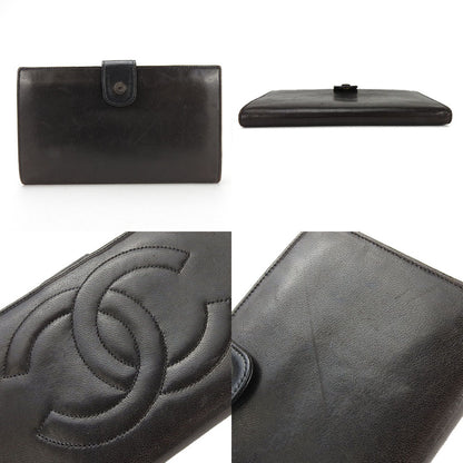 CHANEL Long Wallet Purse lambskin black COCO Mark