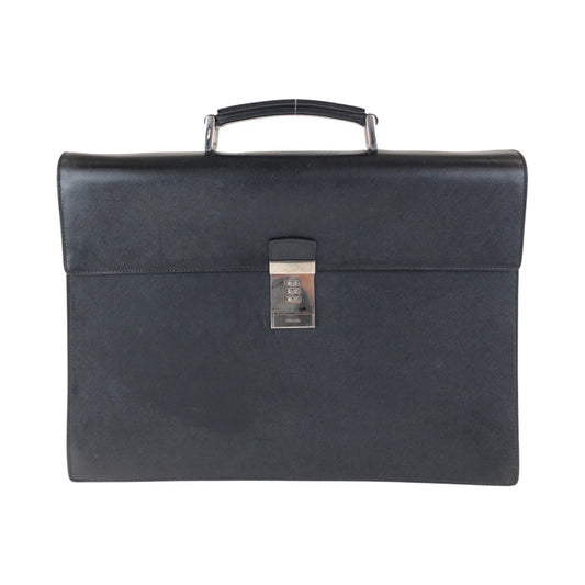 PRADA Business bag leather Black SilverMetal Safiano