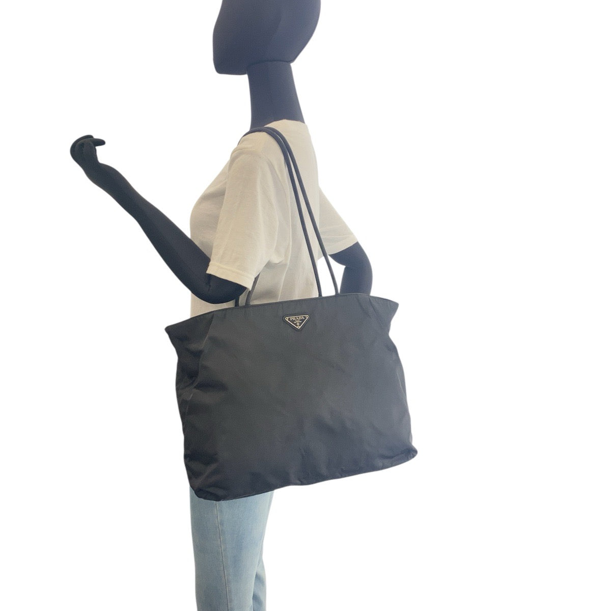 PRADA Shoulder Bag Nylon Black SilverMetal Test Triangle With logo