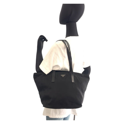 PRADA Tote Bag Nylon Black SilverMetal Test Triangle With logo