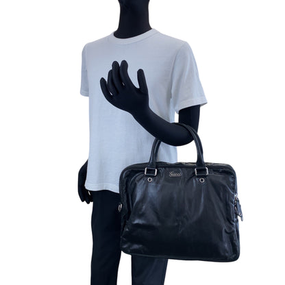 GUCCI Business bag 211113 leather Black SilverMetal