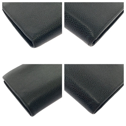 CHANEL Long Wallet Purse Caviar skin Black GoldMetal COCO Mark
