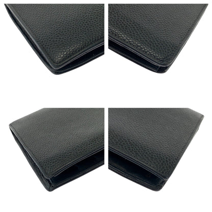 CHANEL Long Wallet Purse Caviar skin Black GoldMetal COCO Mark