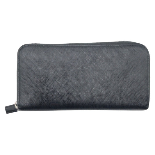 PRADA Long Wallet Purse leather Black SilverMetal Safiano