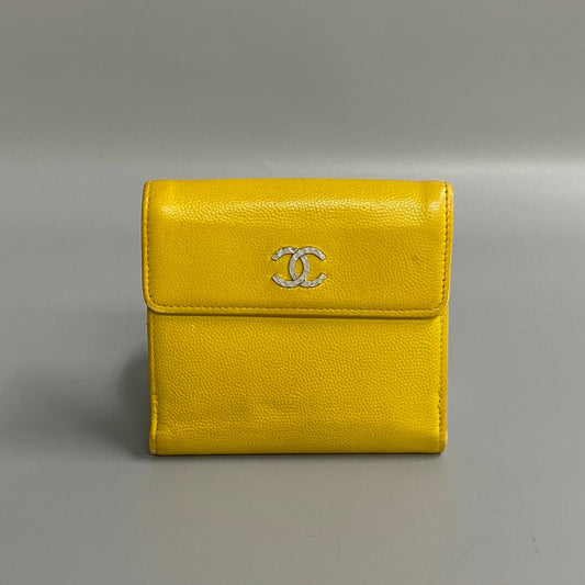 CHANEL Bifold Wallet leather yellow Caviar skin
