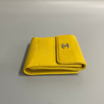 CHANEL Bifold Wallet leather yellow Caviar skin