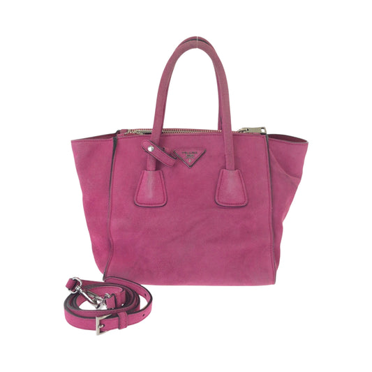 PRADA Tote Bag BN2625 Suede Pink SilverMetal Triangle With logo