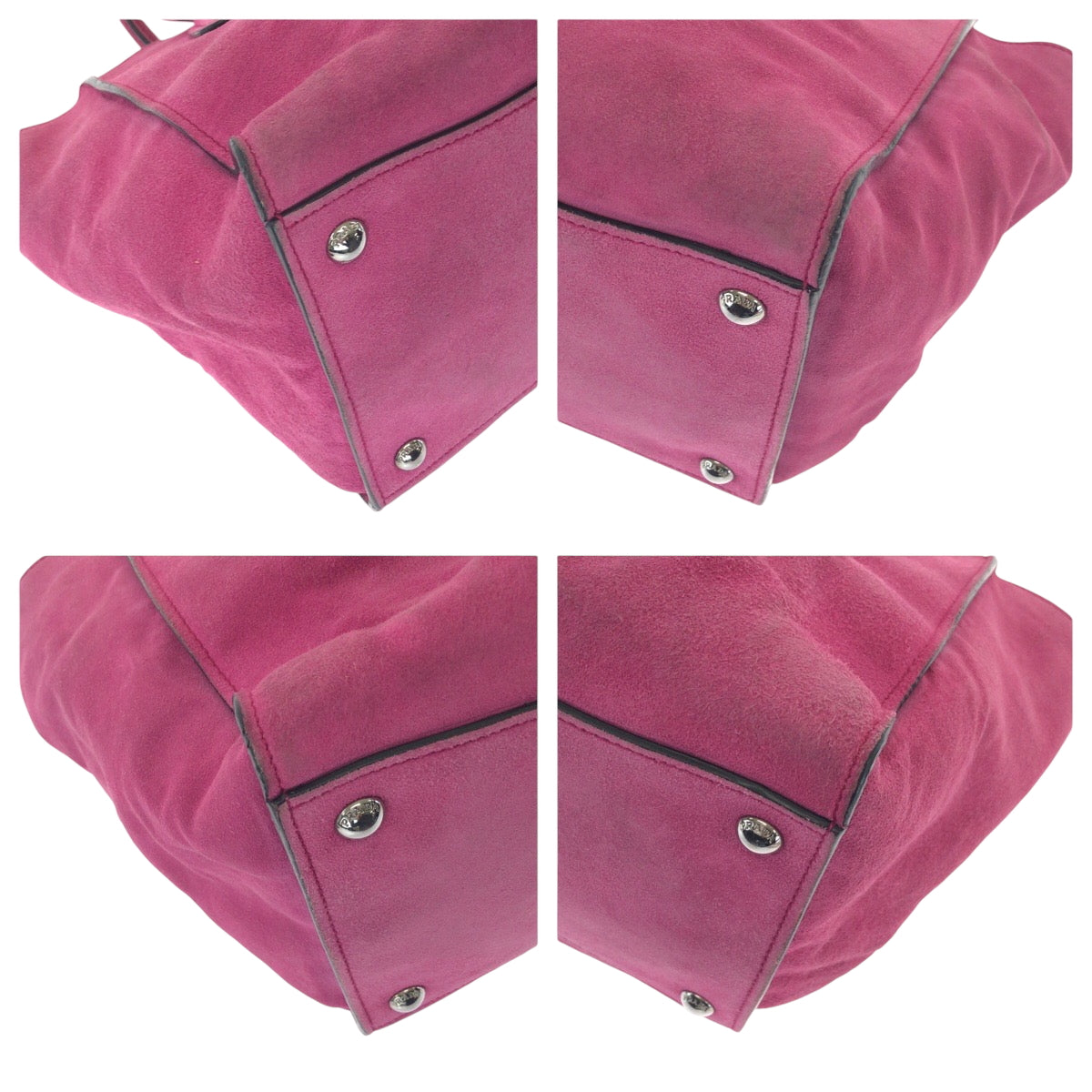 PRADA Tote Bag BN2625 Suede Pink SilverMetal Triangle With logo
