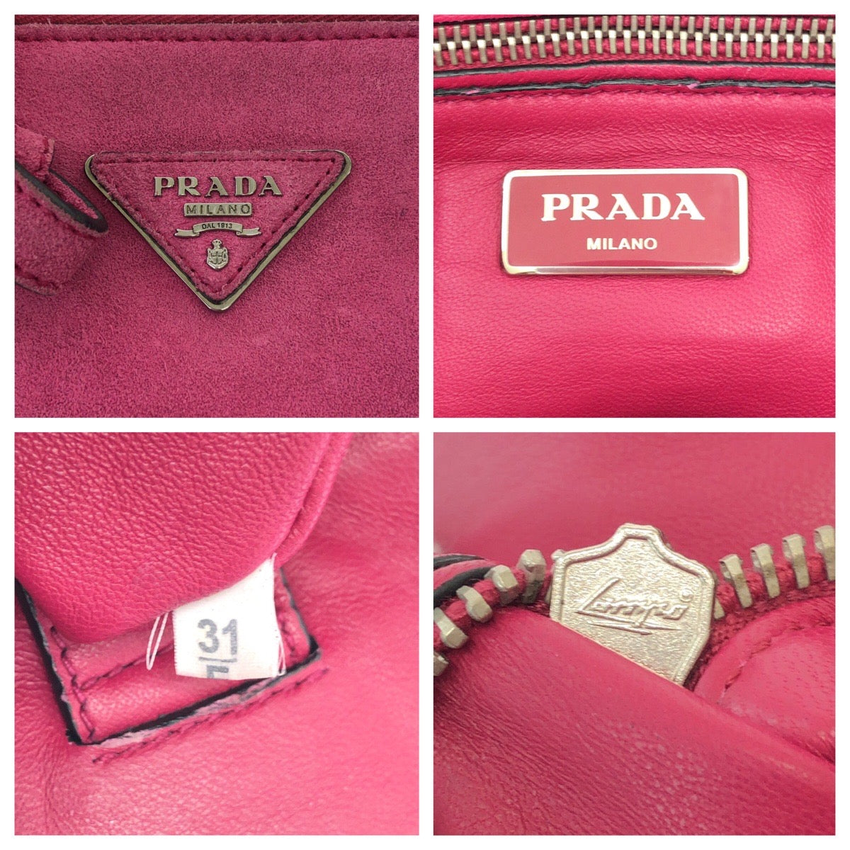 PRADA Tote Bag BN2625 Suede Pink SilverMetal Triangle With logo