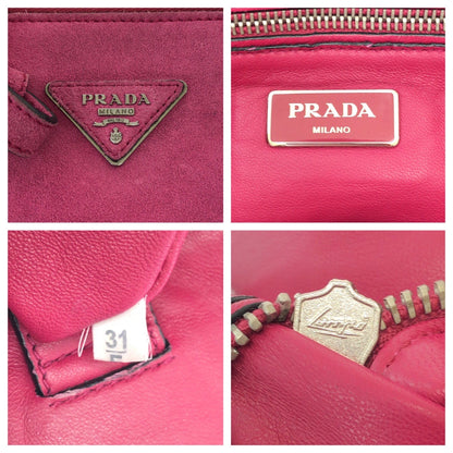 PRADA Tote Bag BN2625 Suede Pink SilverMetal Triangle With logo