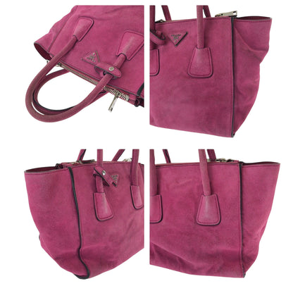 PRADA Tote Bag BN2625 Suede Pink SilverMetal Triangle With logo