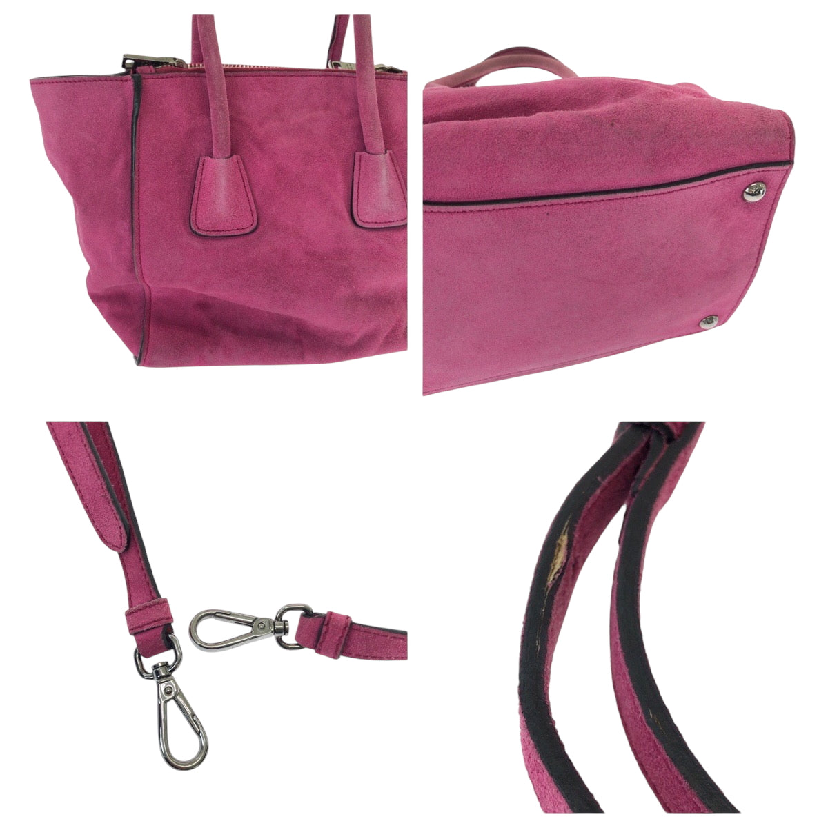 PRADA Tote Bag BN2625 Suede Pink SilverMetal Triangle With logo