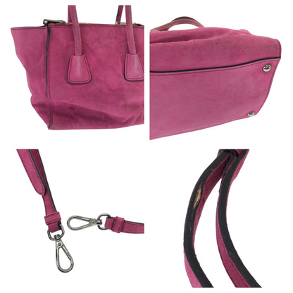 PRADA Tote Bag BN2625 Suede Pink SilverMetal Triangle With logo
