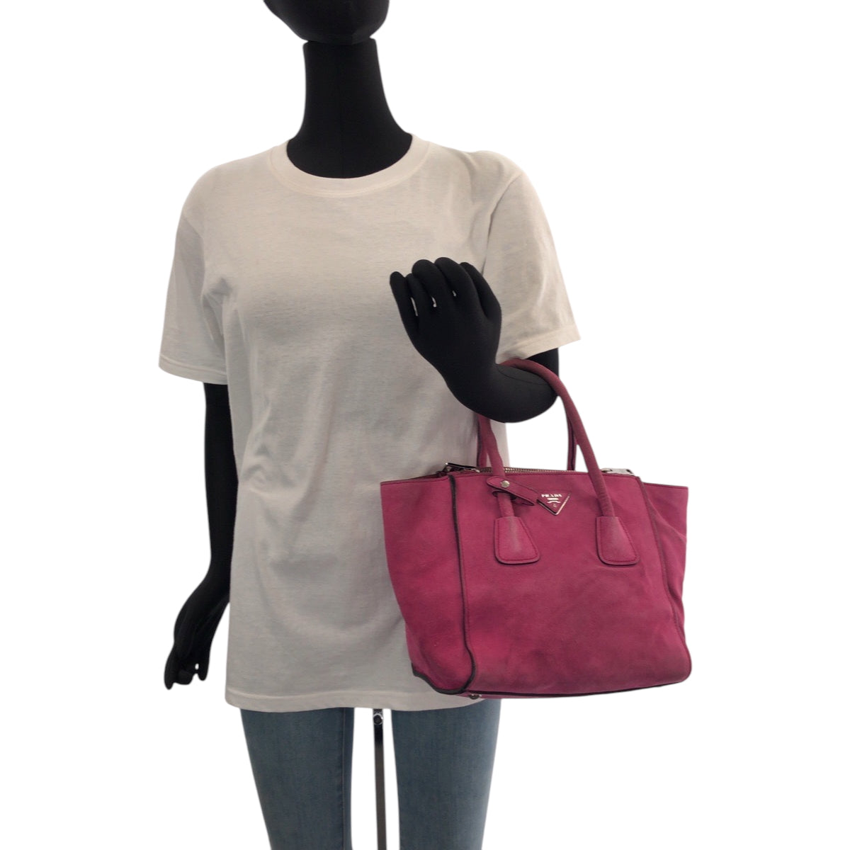 PRADA Tote Bag BN2625 Suede Pink SilverMetal Triangle With logo