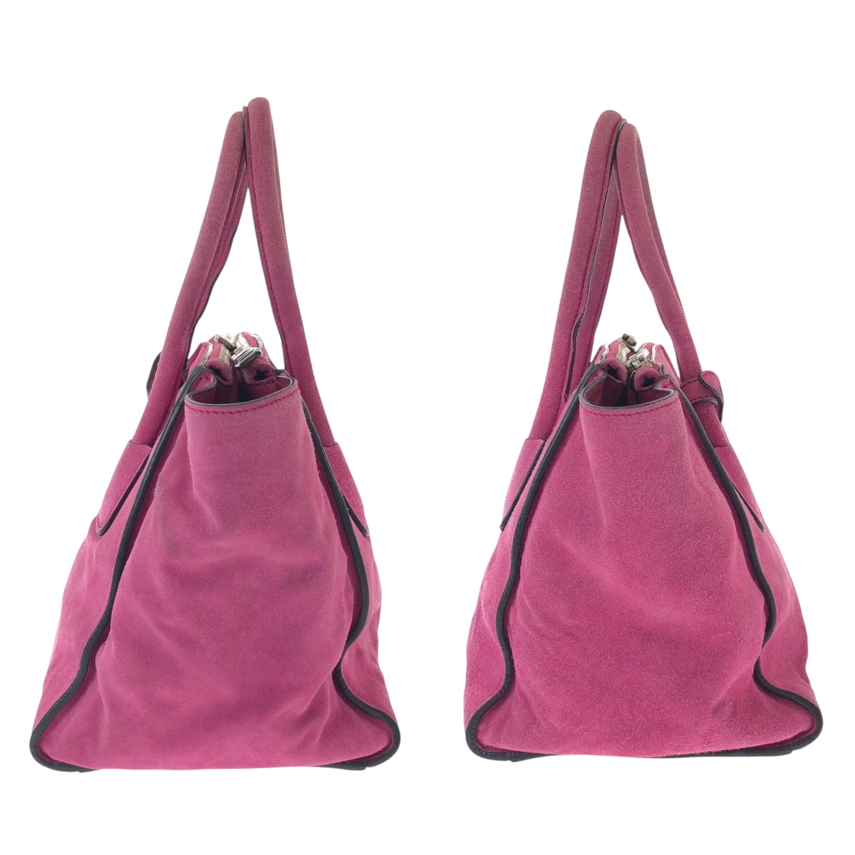 PRADA Tote Bag BN2625 Suede Pink SilverMetal Triangle With logo