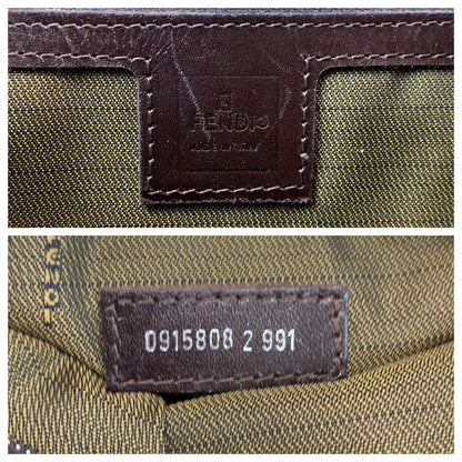 FENDI Tote Bag canvas Brown Silver Metal Zucca