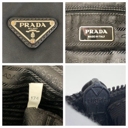 PRADA Shoulder Bag Nylon Black SilverMetal Testo Saffiano Triangle With logo
