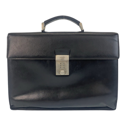 PRADA Business bag leather Black SilverMetal Safiano