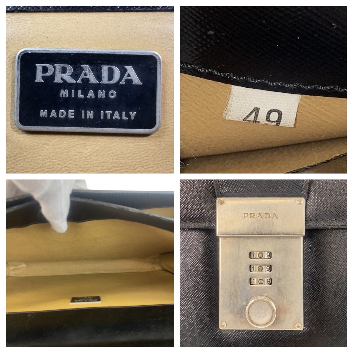 PRADA Business bag leather Black SilverMetal Safiano