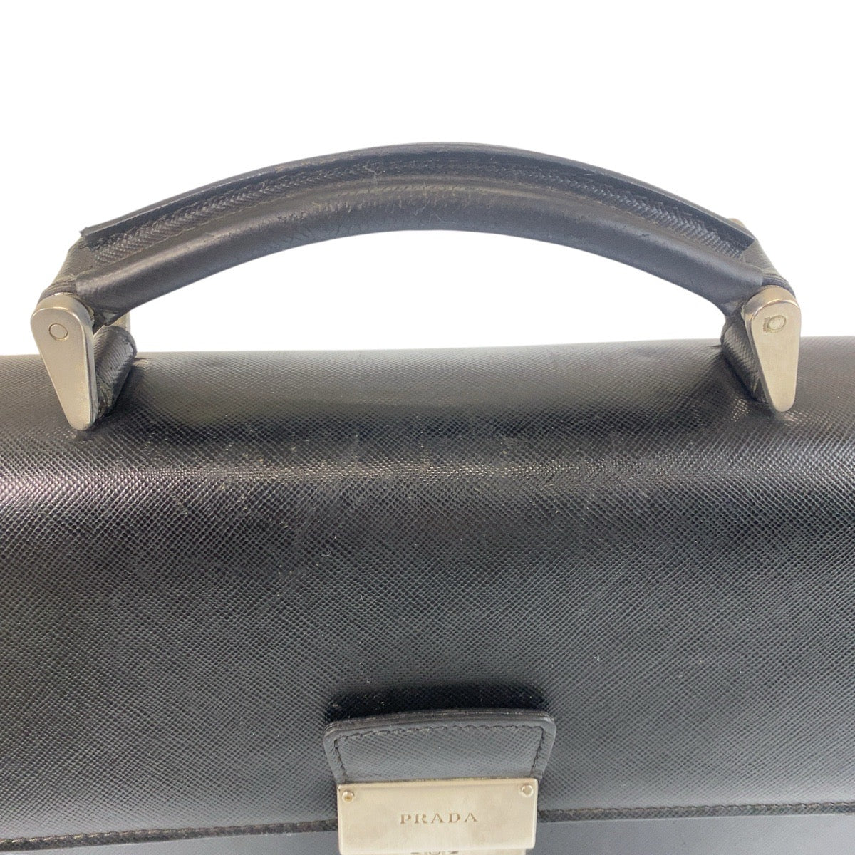 PRADA Business bag leather Black SilverMetal Safiano
