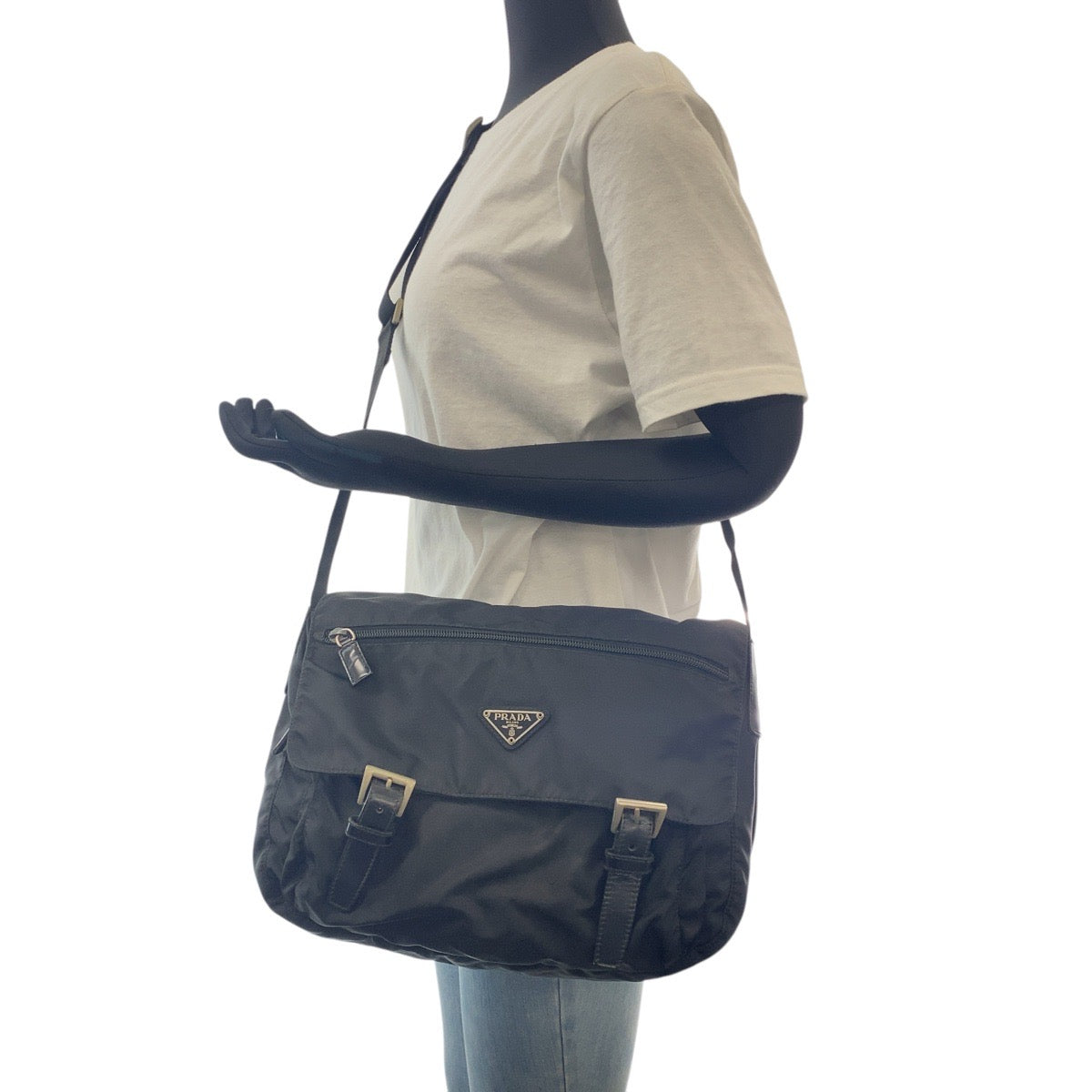 PRADA Shoulder Bag Nylon black Test Triangle With logo