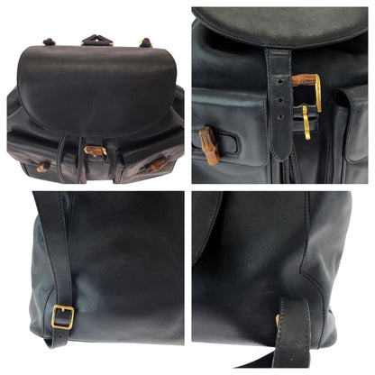 GUCCI Backpack 003 2058 0016 leather Black Brown Bamboo Old Gucci