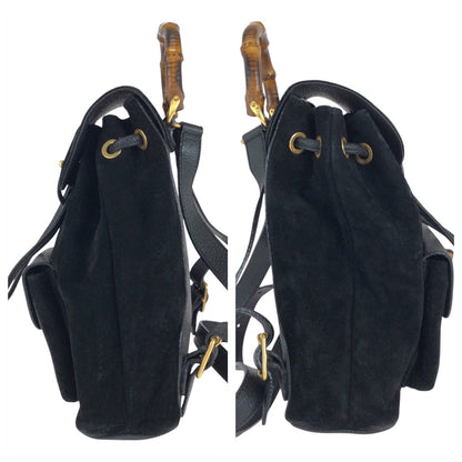 GUCCI Backpack 003 1705 Suede Black GoldMetal Bamboo