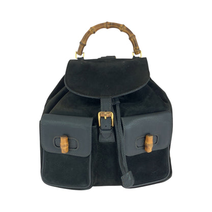 GUCCI Backpack 003 58 0016 Suede black brown Bamboo Old Gucci