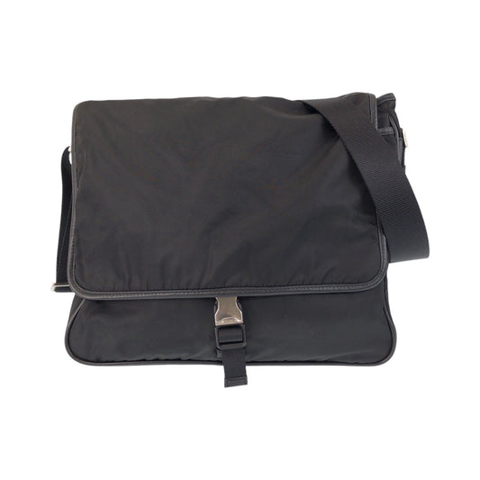 PRADA Shoulder Bag Nylon Black SilverMetal Test Triangle With logo