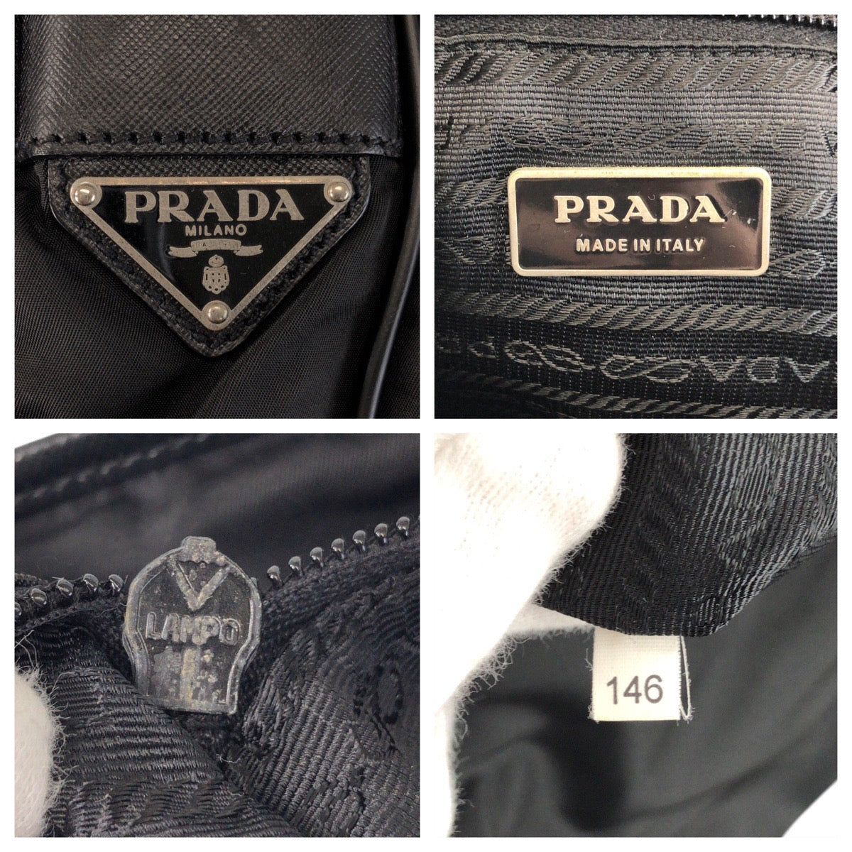 PRADA Shoulder Bag Nylon Black SilverMetal Test Triangle With logo