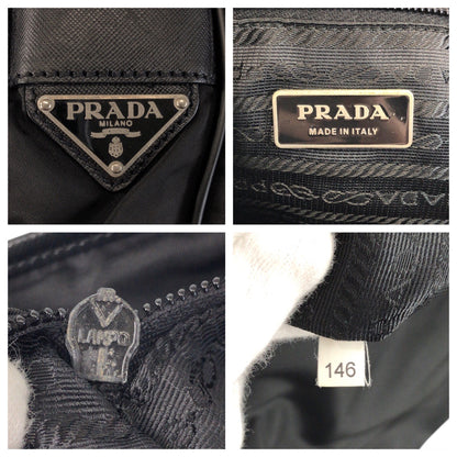 PRADA Shoulder Bag Nylon Black SilverMetal Test Triangle With logo