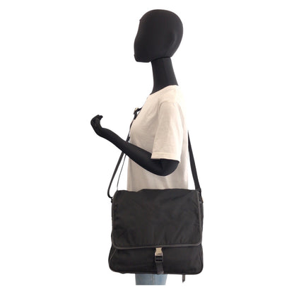 PRADA Shoulder Bag Nylon Black SilverMetal Test Triangle With logo