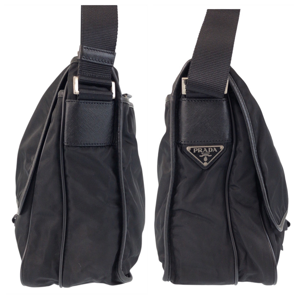 PRADA Shoulder Bag Nylon Black SilverMetal Test Triangle With logo