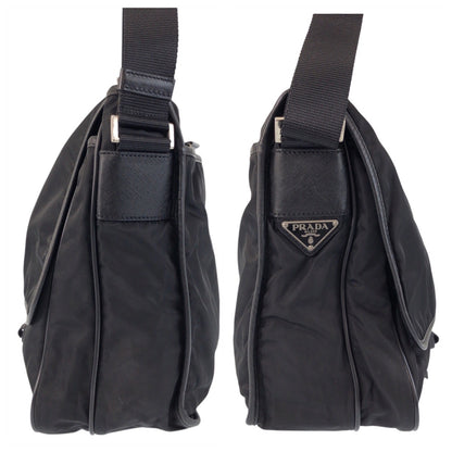 PRADA Shoulder Bag Nylon Black SilverMetal Test Triangle With logo