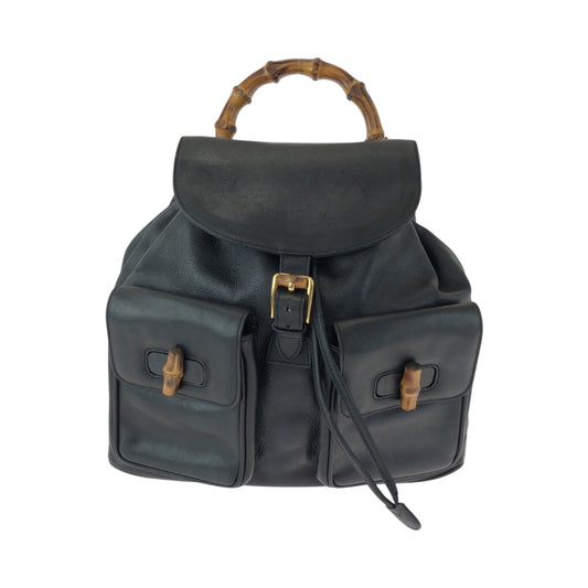 GUCCI Backpack 003 2058 0016 leather Black Brown Gold Metal Bamboo