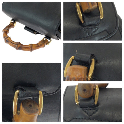 GUCCI Backpack 003 2058 0016 leather Black Brown Gold Metal Bamboo