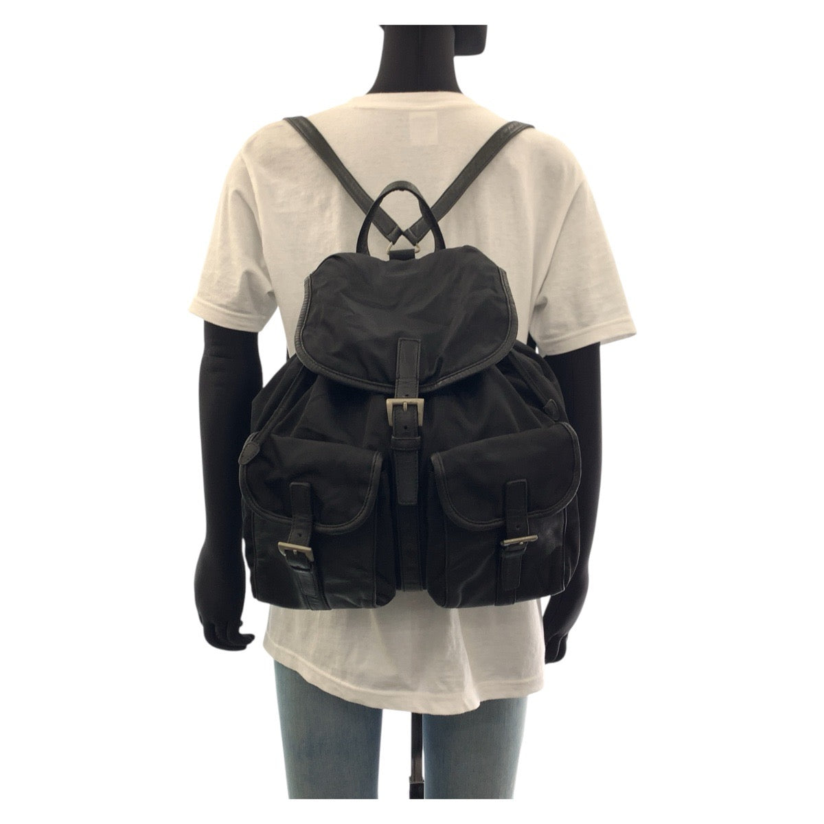PRADA Backpack Nylon Black SilverMetal Test Triangle With logo
