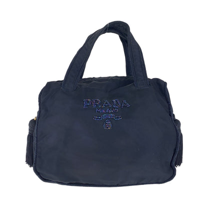 PRADA Tote Bag Nylon Navy Gold Metal Test Bijou fringe