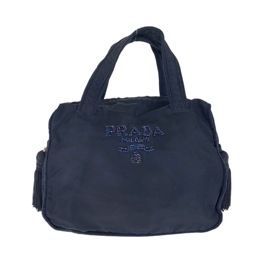 PRADA Tote Bag Nylon Navy Gold Metal Test Bijou fringe