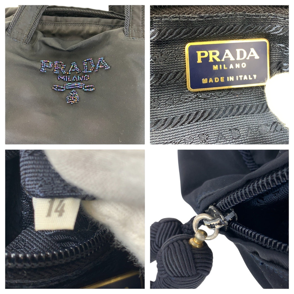 PRADA Tote Bag Nylon Navy Gold Metal Test Bijou fringe