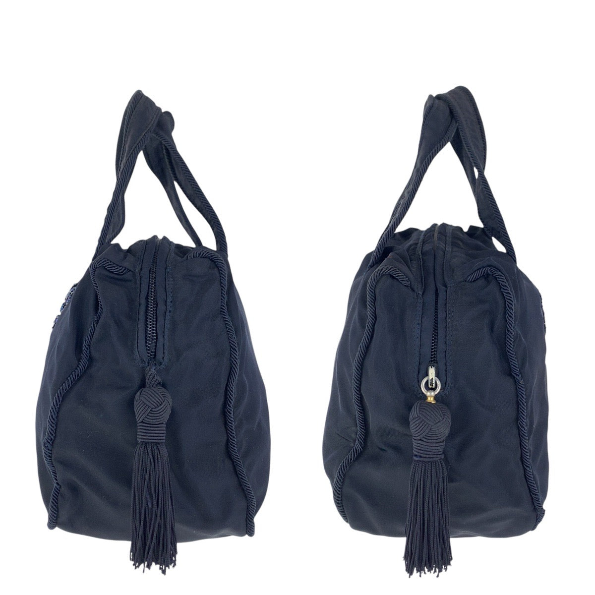 PRADA Tote Bag Nylon Navy Gold Metal Test Bijou fringe