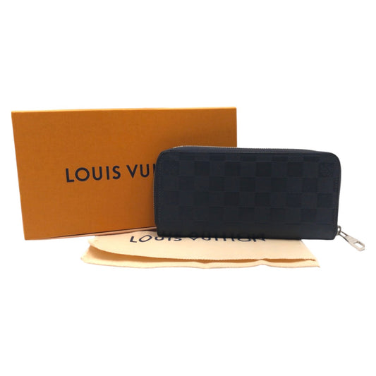 LOUIS VUITTON Long Wallet Purse N63549 PVC Navy Damier Anfini Zippy Wallet Vertical