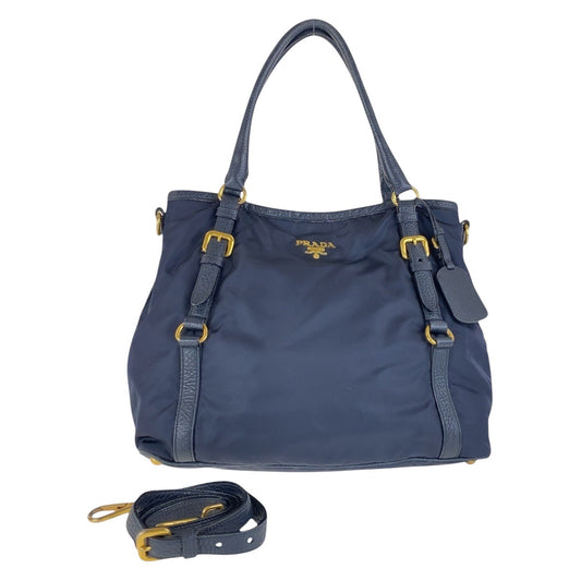 PRADA Shoulder Bag Nylon Navy Gold Metal