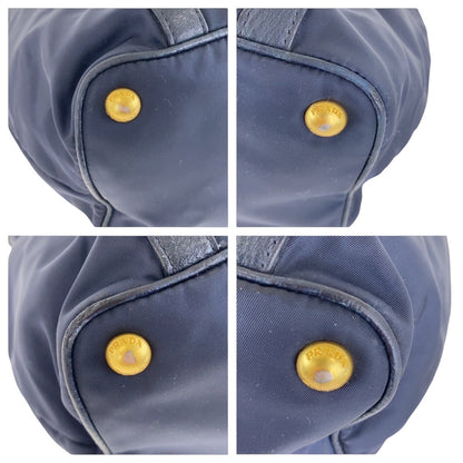 PRADA Shoulder Bag Nylon Navy Gold Metal