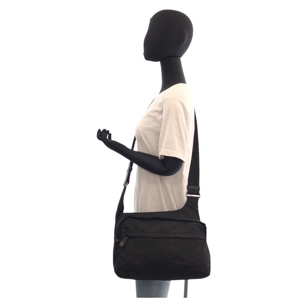 PRADA Shoulder Bag Nylon Black SilverMetal Test Triangle With logo