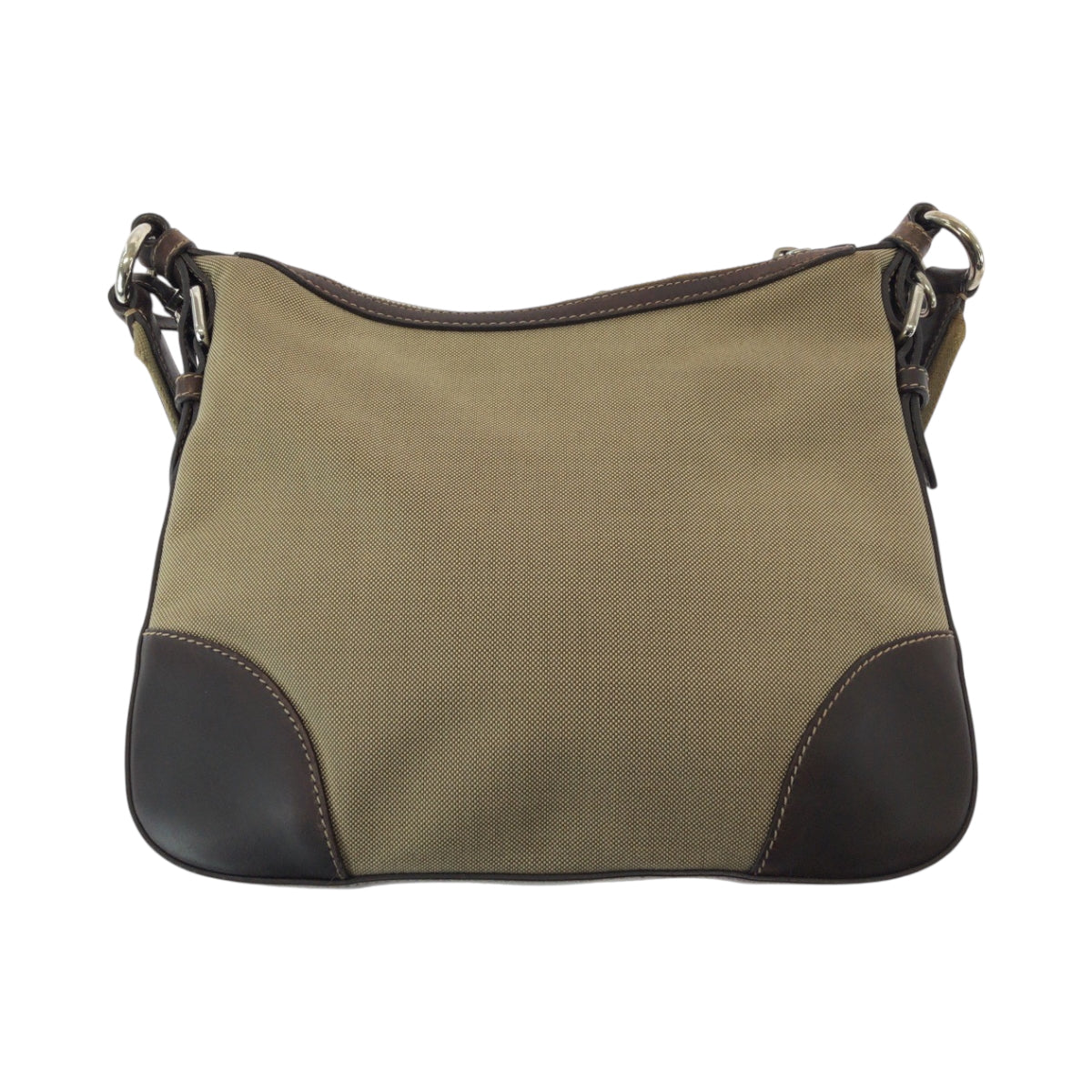 PRADA Shoulder Bag canvas Brown Silver Metal Logo jacquard