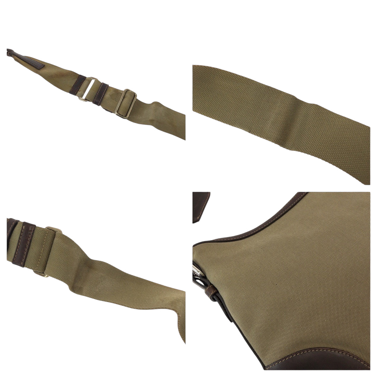 PRADA Shoulder Bag canvas Brown Silver Metal Logo jacquard
