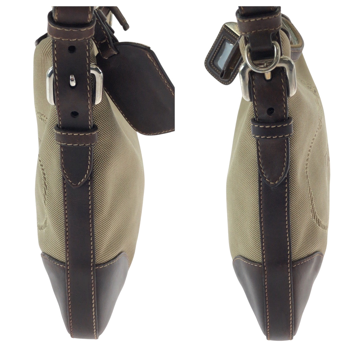 PRADA Shoulder Bag canvas Brown Silver Metal Logo jacquard