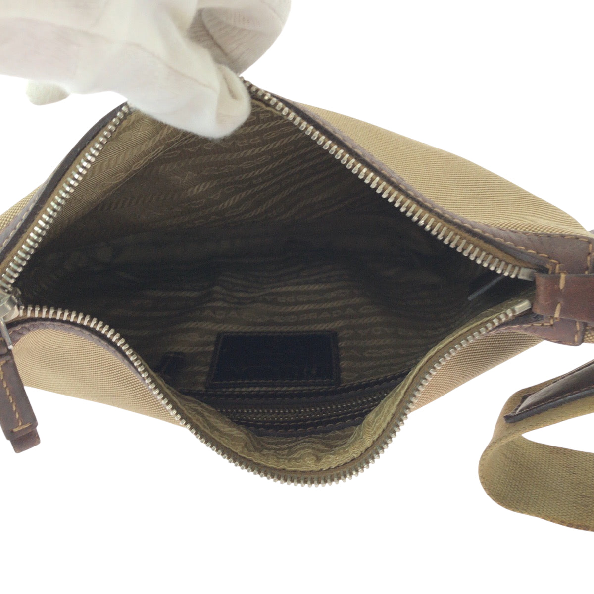 PRADA Shoulder Bag canvas Brown Silver Metal Logo jacquard
